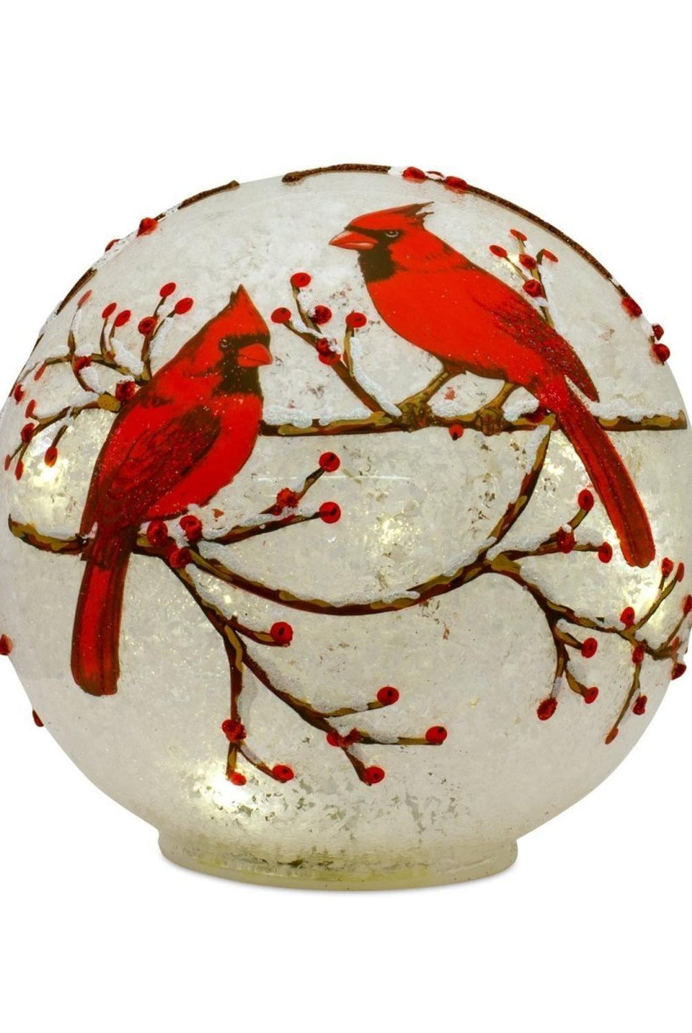 Shop For LED Frosted Cardinal Orb with Berry Branch Design (Set of 3)
