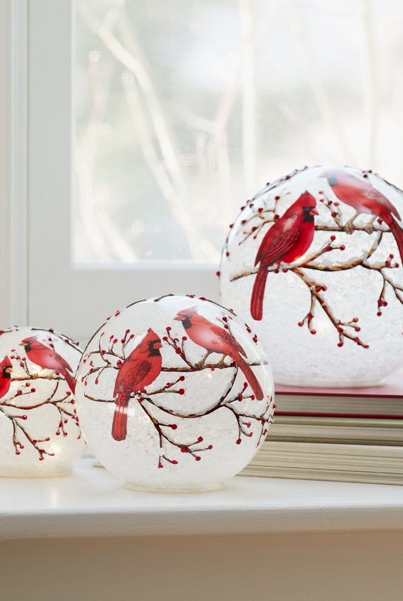 Shop For LED Frosted Cardinal Orb with Berry Branch Design (Set of 3)