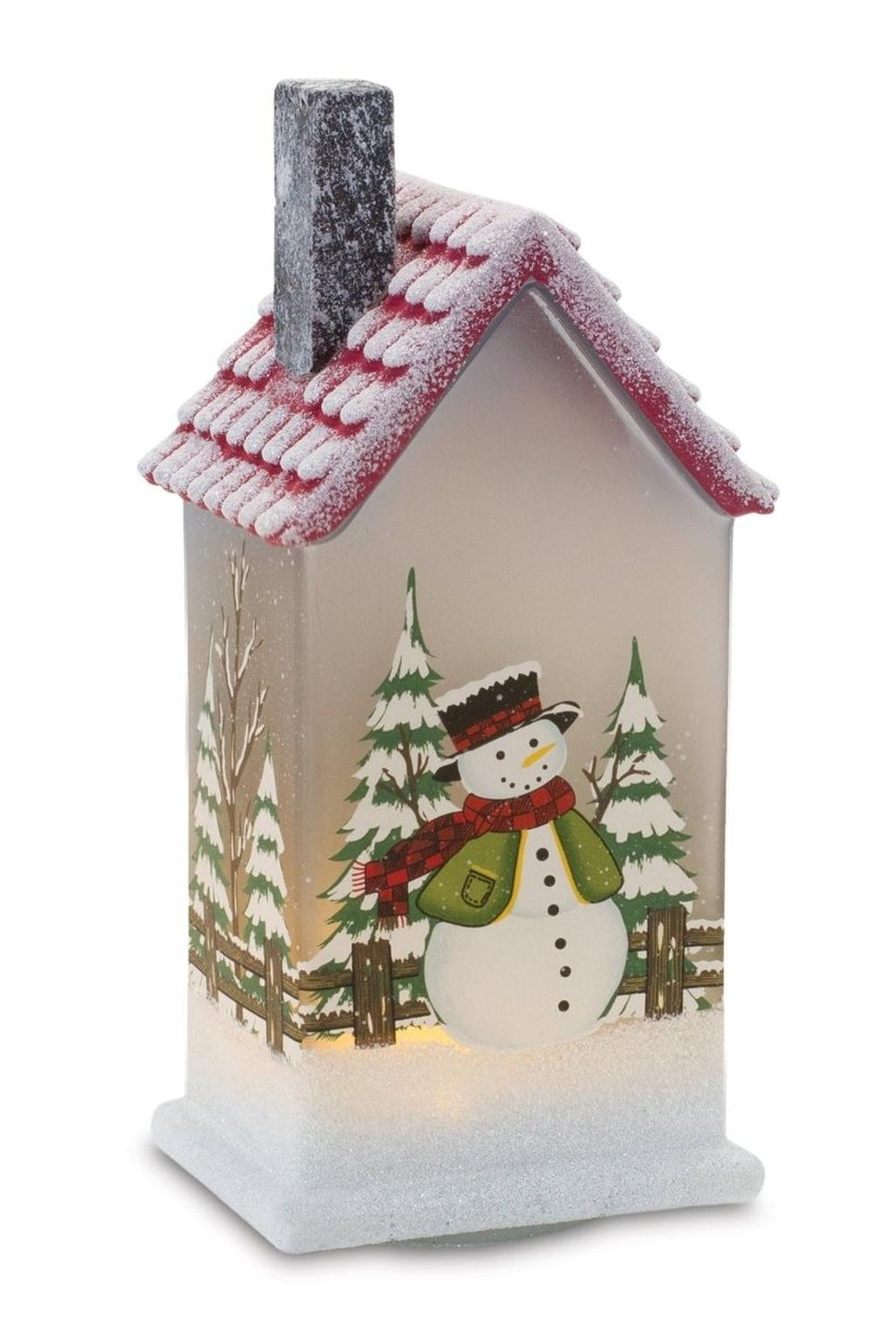 Shop For LED Glass Lighted House with Snowman (Set of 2) at Michelle's aDOORable Creations