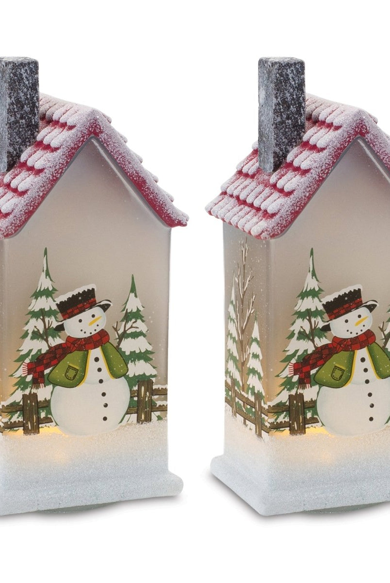 Shop For LED Glass Lighted House with Snowman (Set of 2) at Michelle's aDOORable Creations