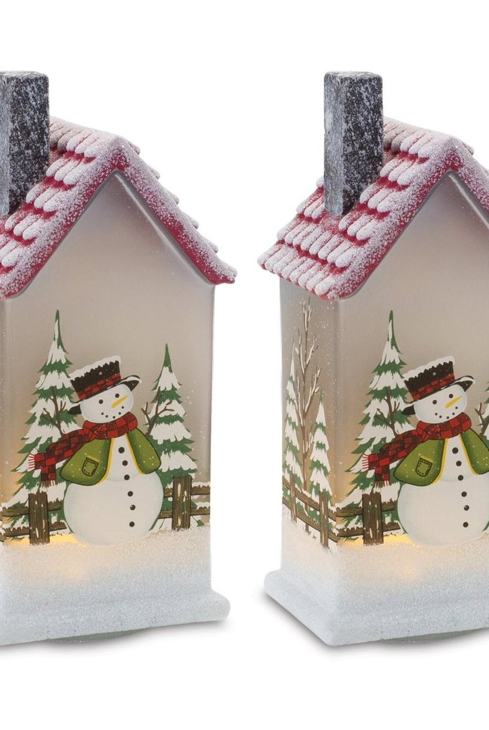 Shop For LED Glass Lighted House with Snowman (Set of 2) at Michelle's aDOORable Creations