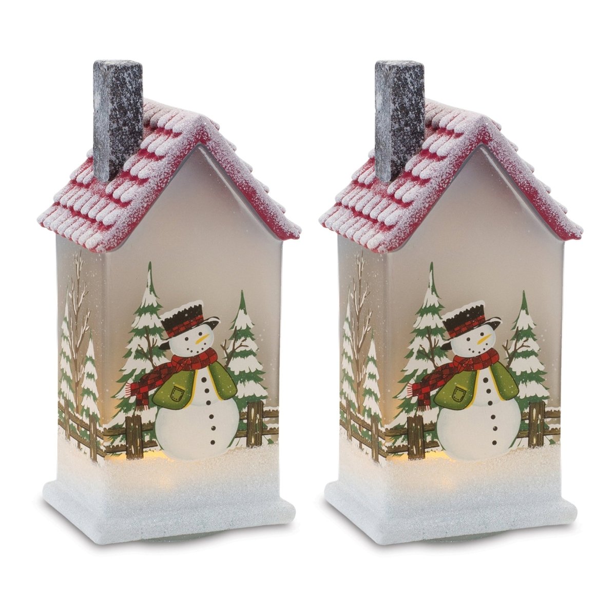 Shop For LED Glass Lighted House with Snowman (Set of 2) at Michelle's aDOORable Creations
