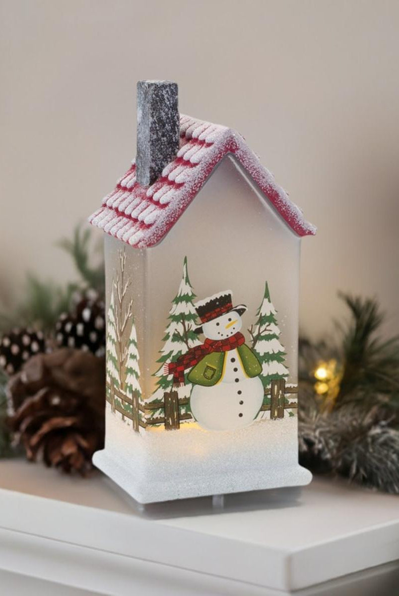 Shop For LED Glass Lighted House with Snowman (Set of 2) at Michelle's aDOORable Creations