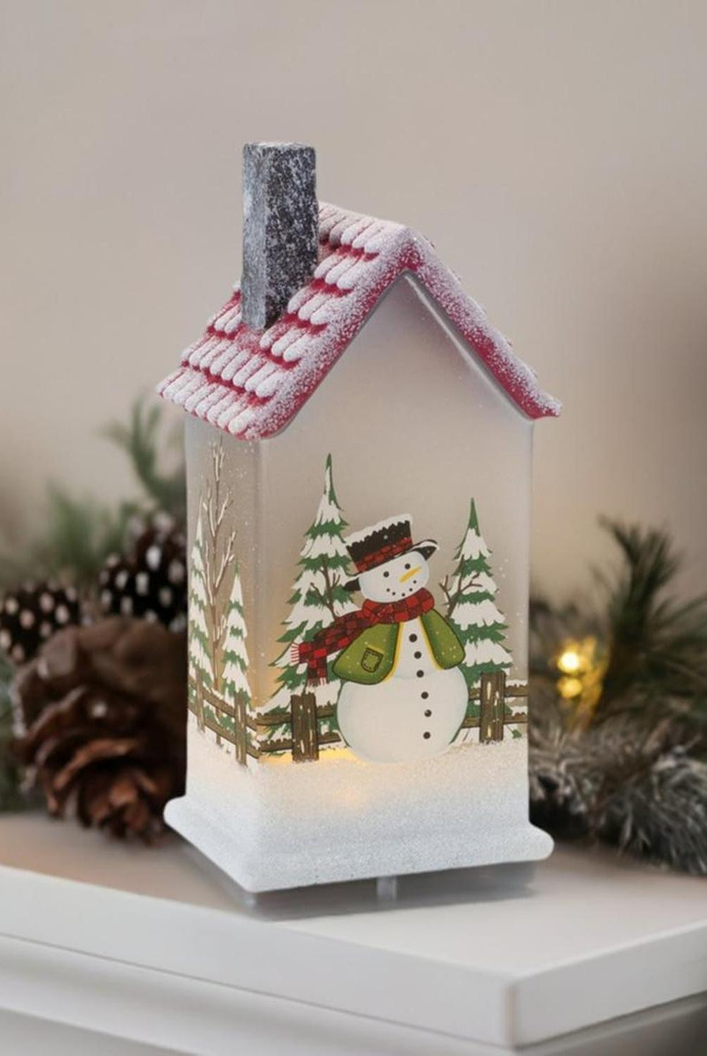 Shop For LED Glass Lighted House with Snowman (Set of 2) at Michelle's aDOORable Creations