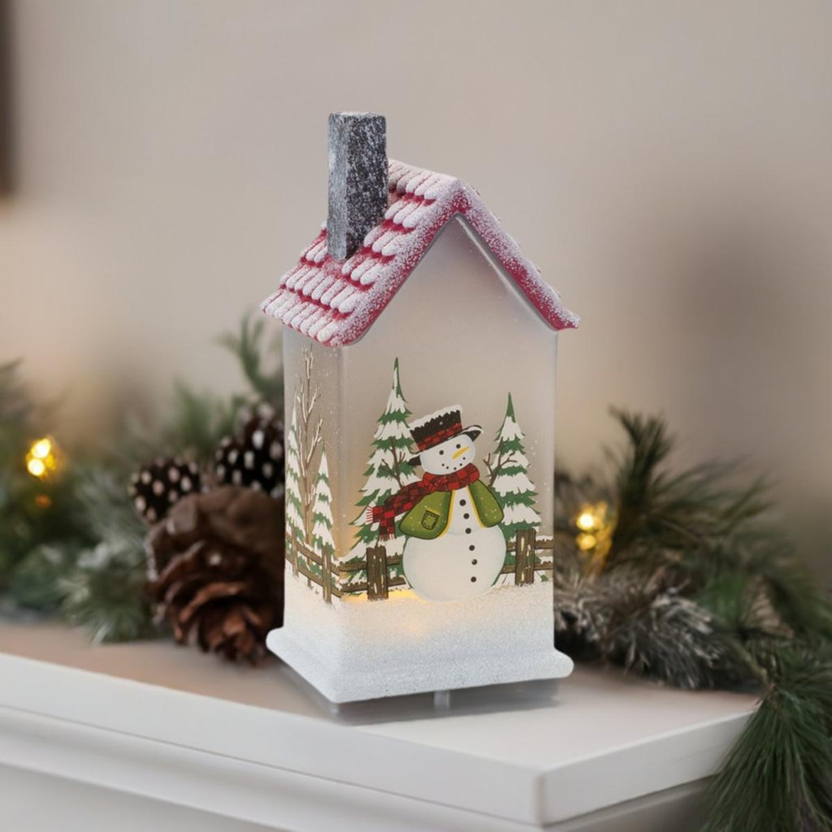 Shop For LED Glass Lighted House with Snowman (Set of 2) at Michelle's aDOORable Creations