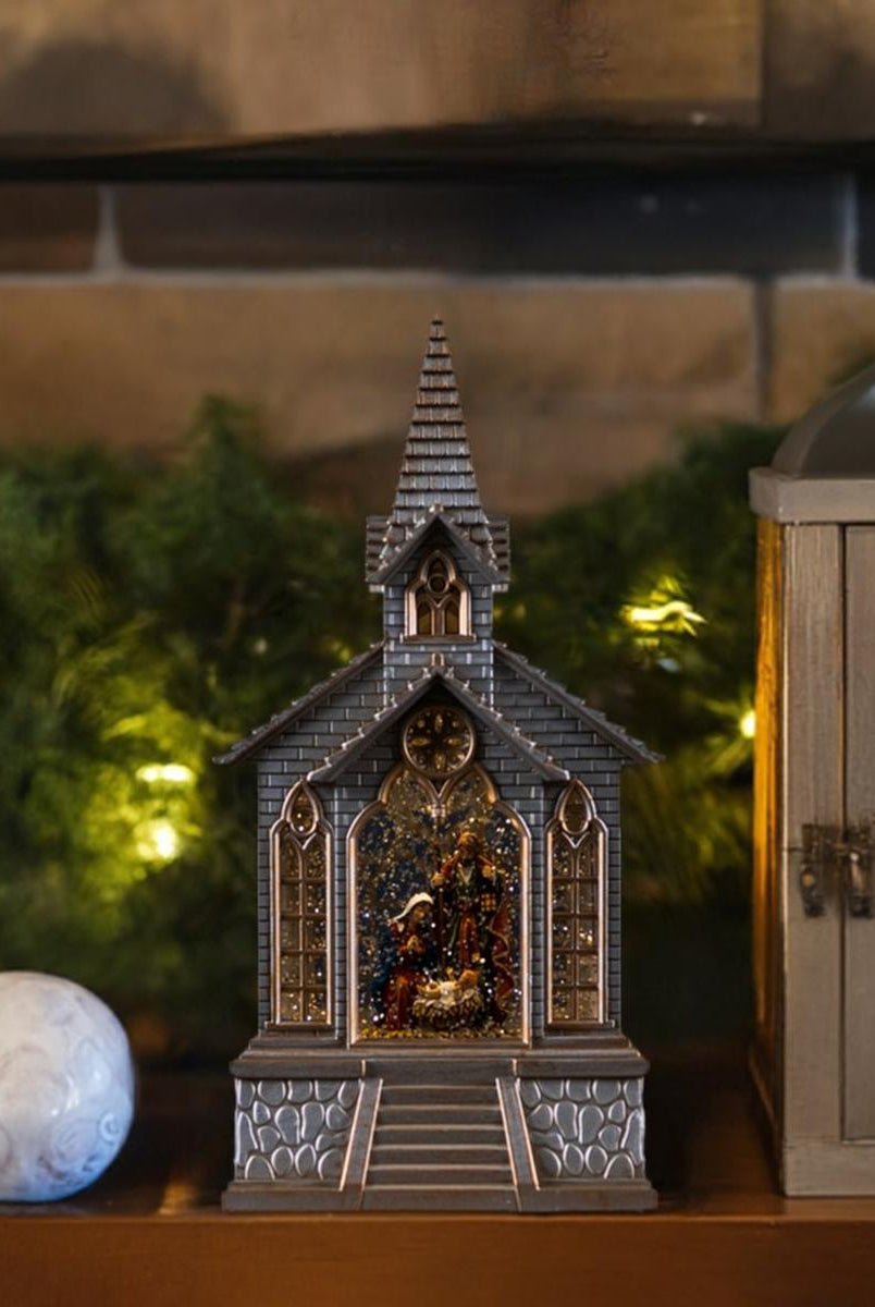 Shop For LED Snow Globe Church with Nativity 8.25"H at Michelle's aDOORable Creations
