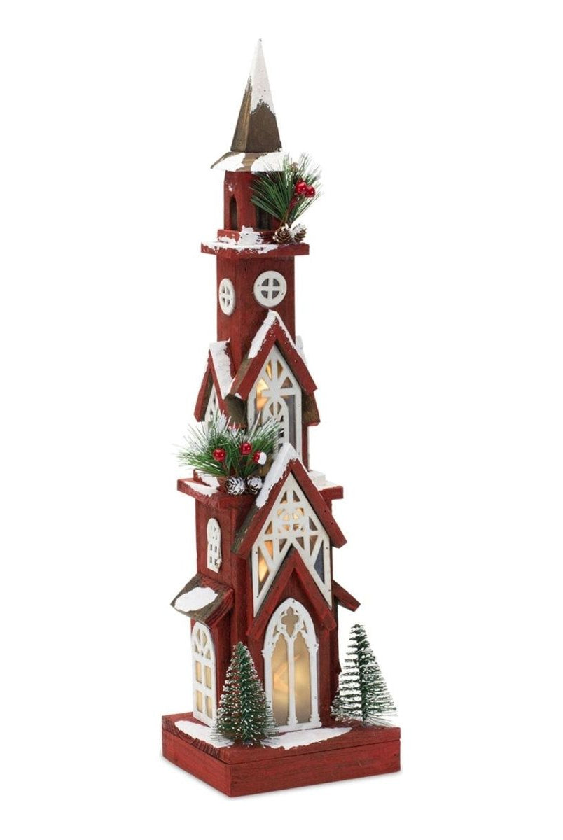 Shop For Lighted Winter Church Display with Pine Accents and Snowy Finish at Michelle's aDOORable Creations
