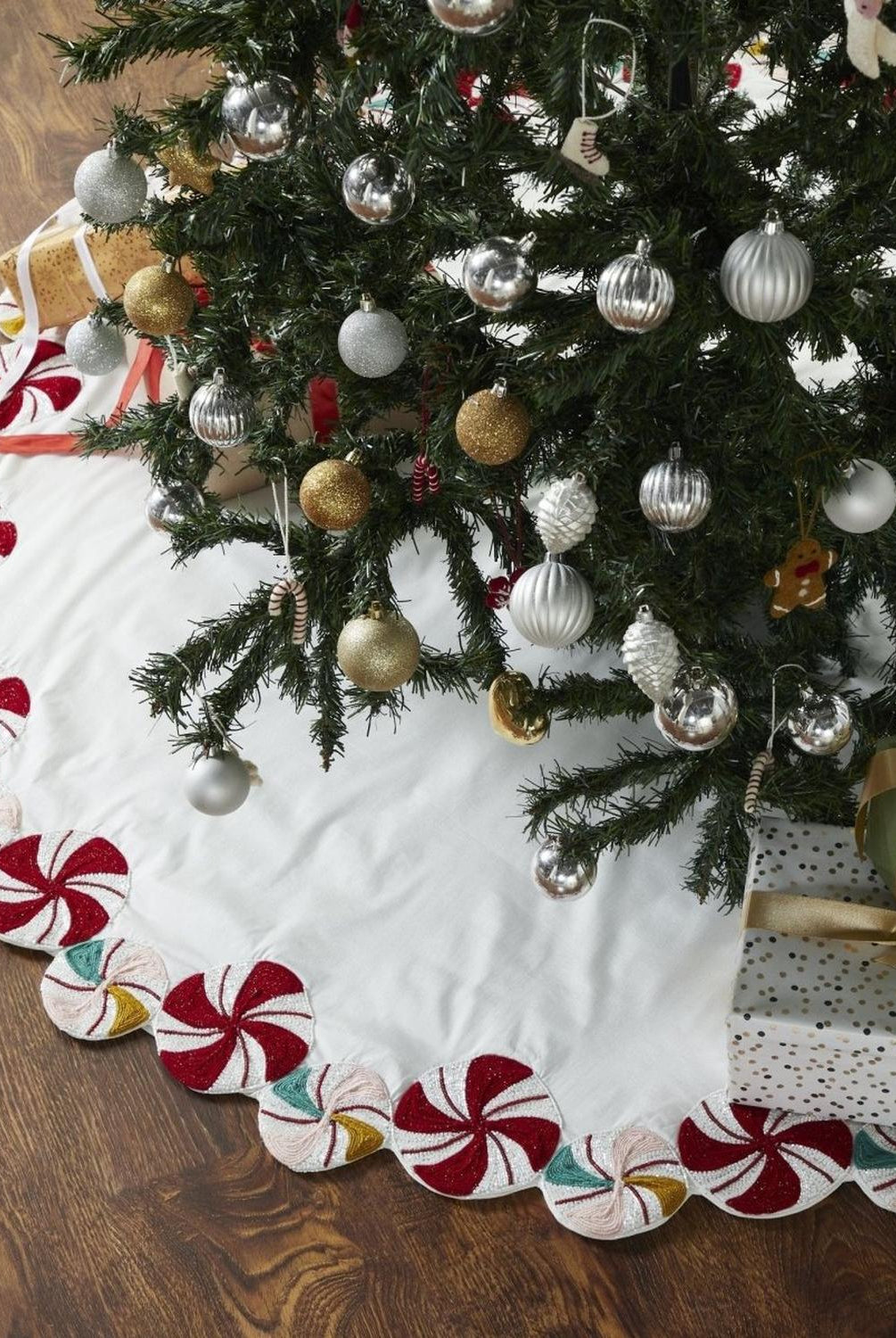 LIMITED EDITION Candy Swirl Hand Beaded Christmas Tree Skirt Arcadia Home