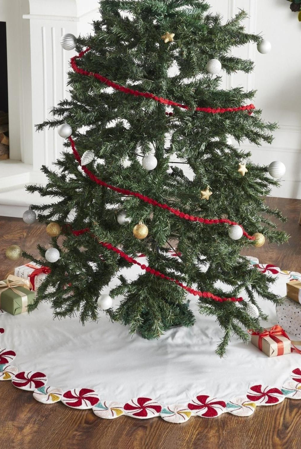 LIMITED EDITION Candy Swirl Hand Beaded Christmas Tree Skirt Arcadia Home