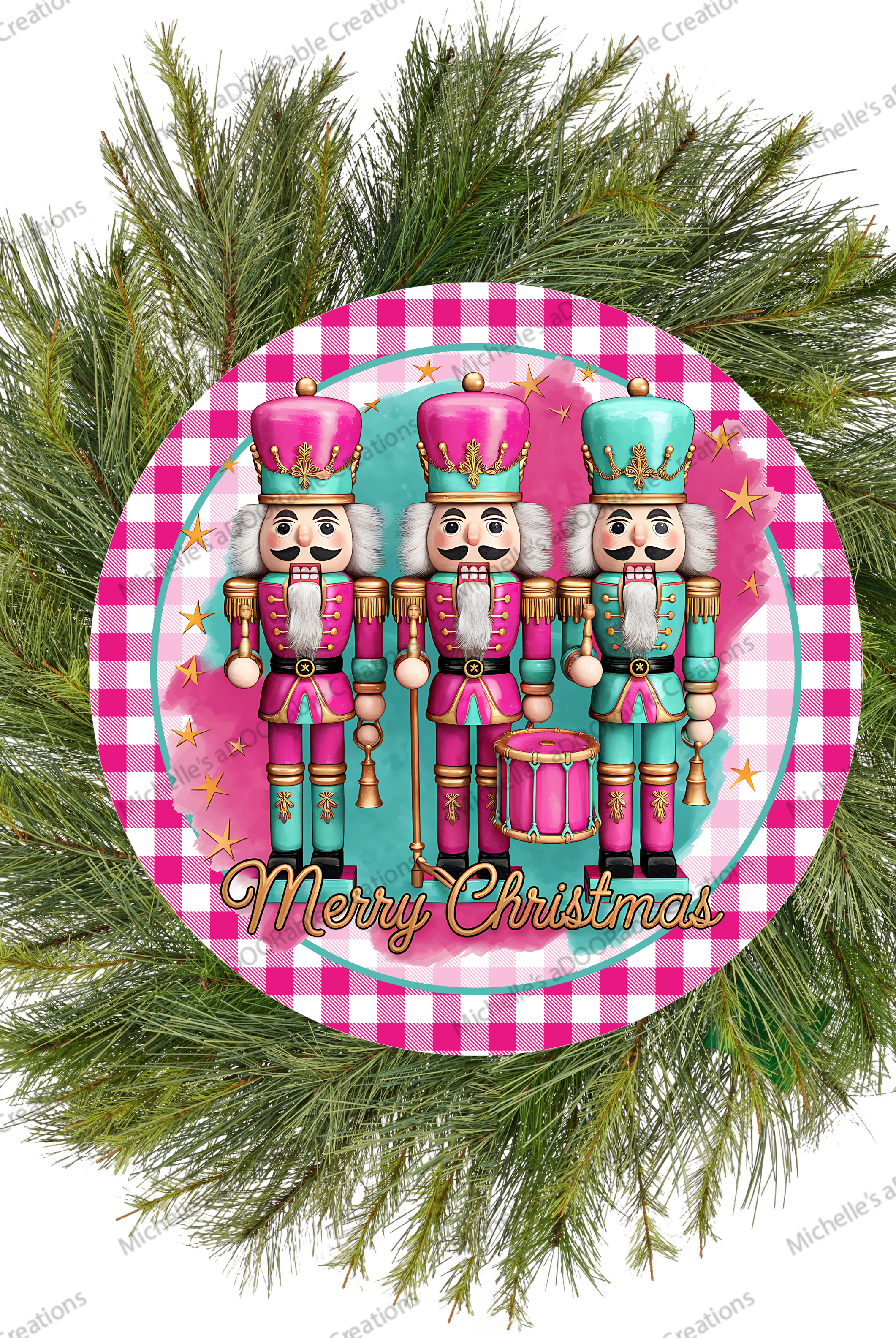 Shop For Merry Christmas Pink Teal Nutcracker Round Sign