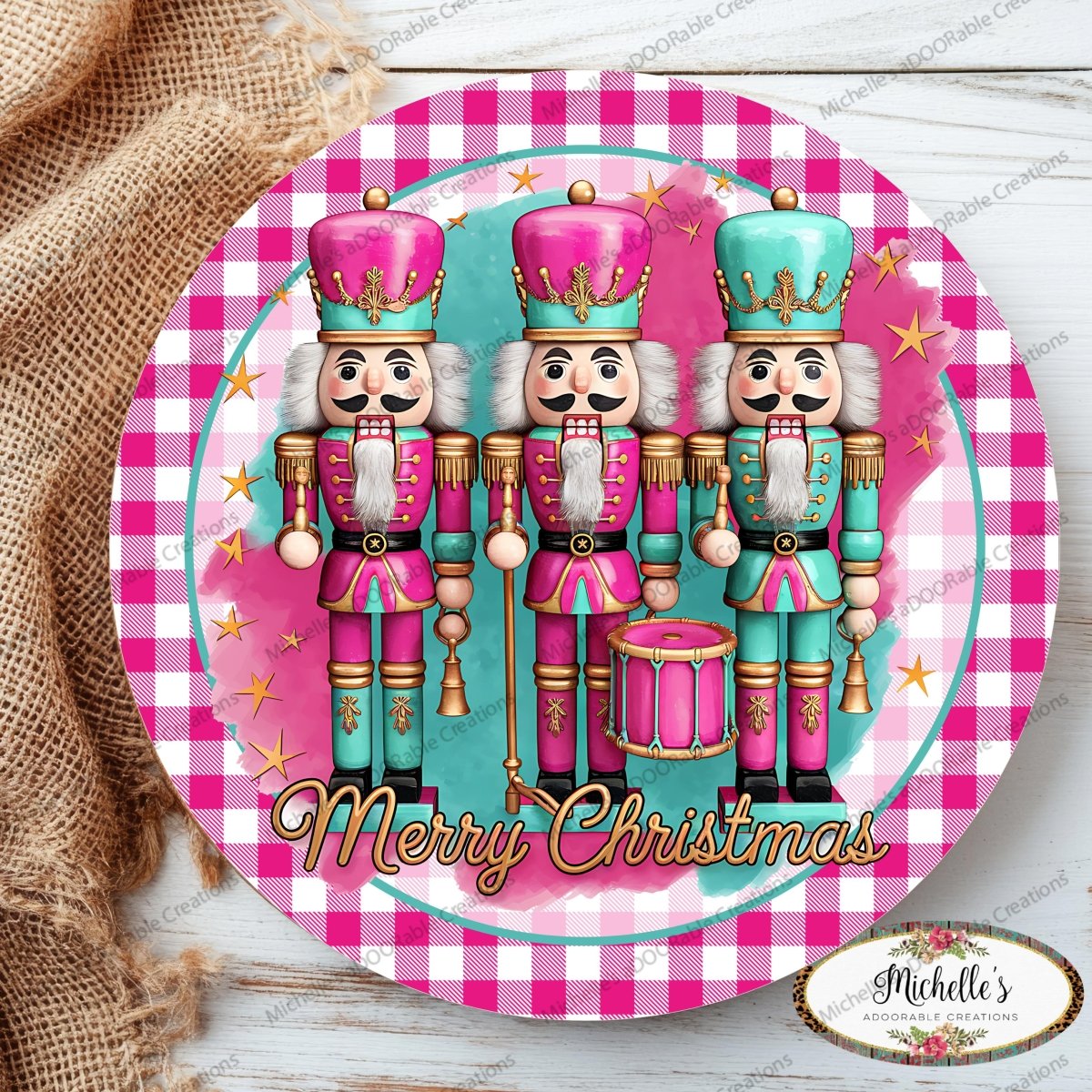 Shop For Merry Christmas Pink Teal Nutcracker Round Sign