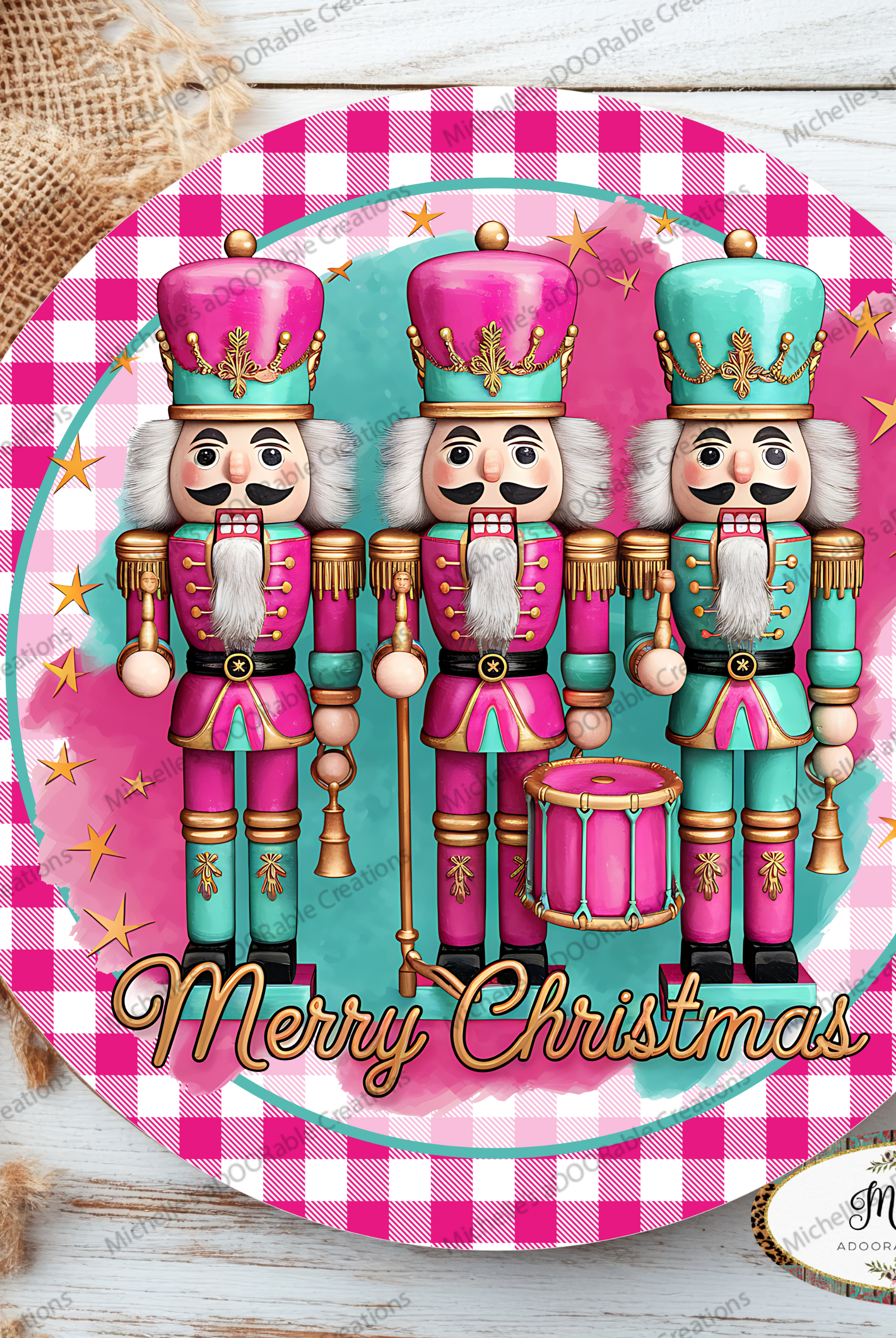 Shop For Merry Christmas Pink Teal Nutcracker Round Sign