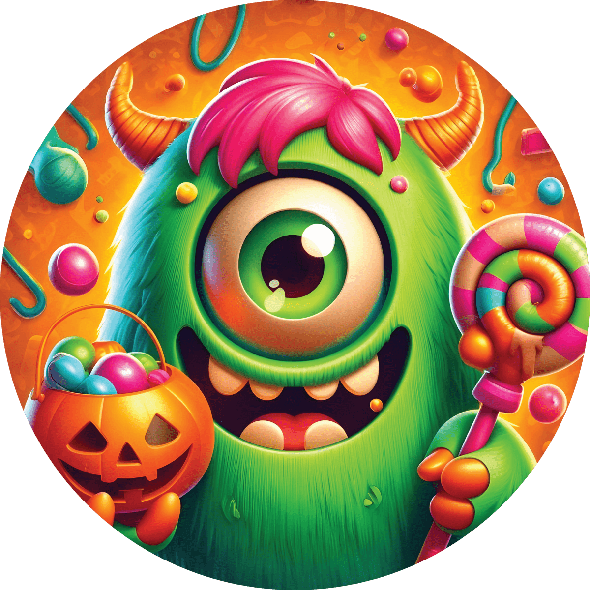 Shop For One Eyed Green Candy Halloween Monster Round Sign