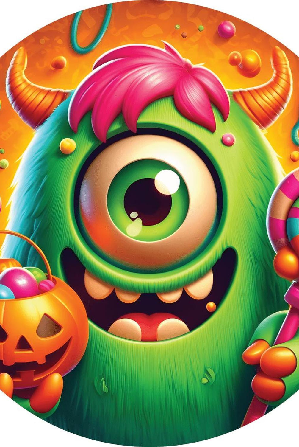 One Eyed Green Candy Halloween Monster Round Sign