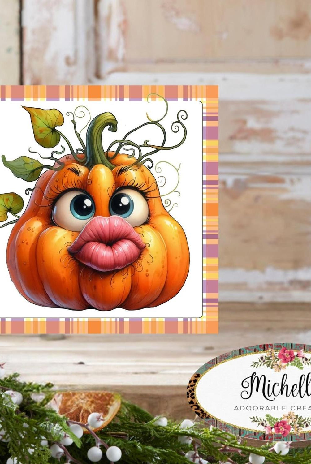 Orange Kissy Pumpkin Face Sign