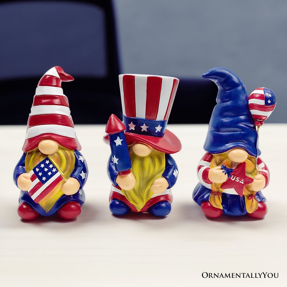 Shop For Patriotic Gnome Trio Figurines, 6" Set of Three Garden Statues and July 4th Decoration