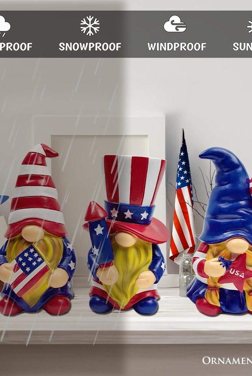 Shop For Patriotic Gnome Trio Figurines, 6" Set of Three Garden Statues and July 4th Decoration