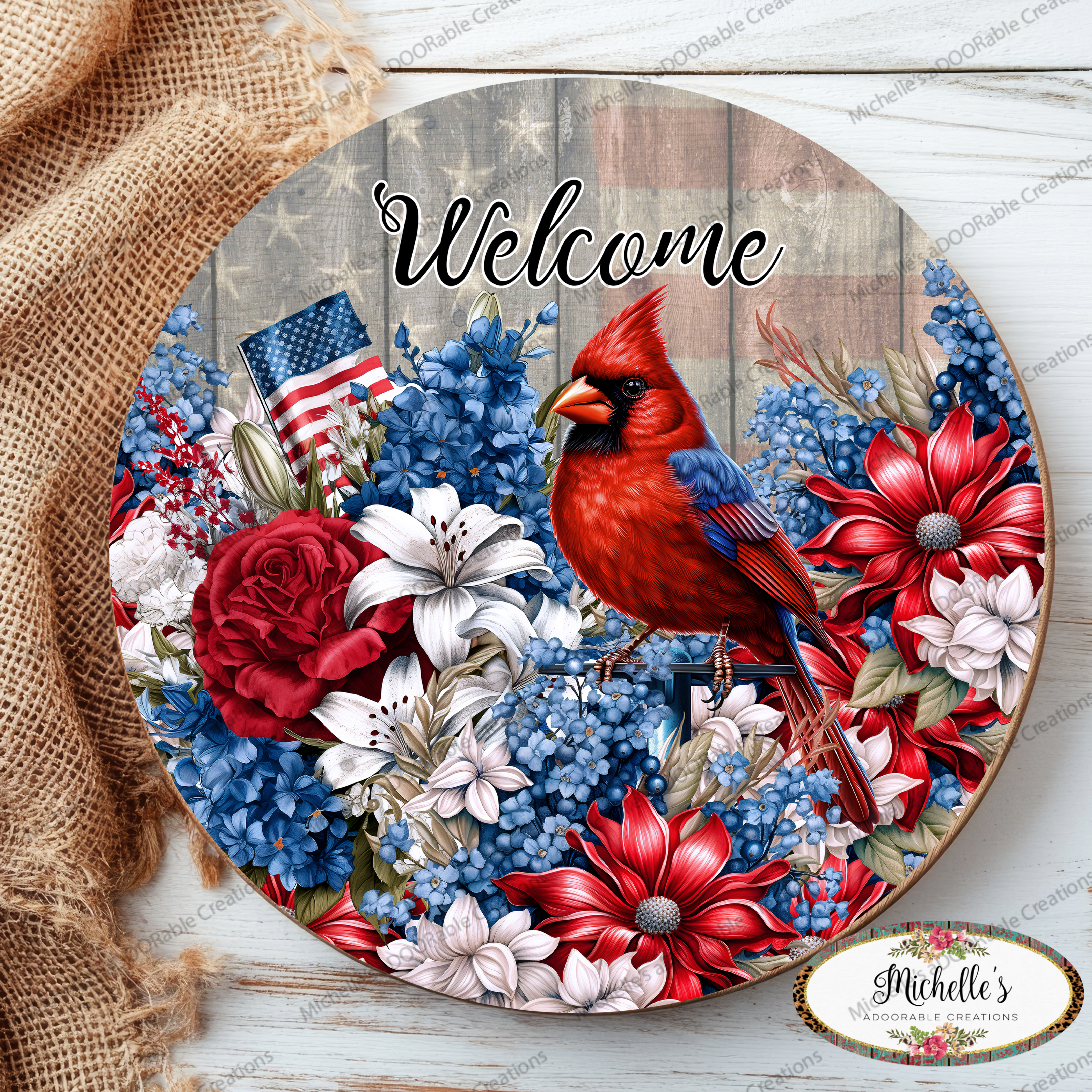 Shop For Patriotic Welcome Floral Cardinal Sign
