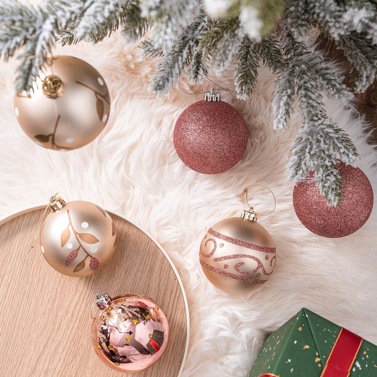 Shop For Pink and Rose Gold Christmas Ornament (Set of 12)