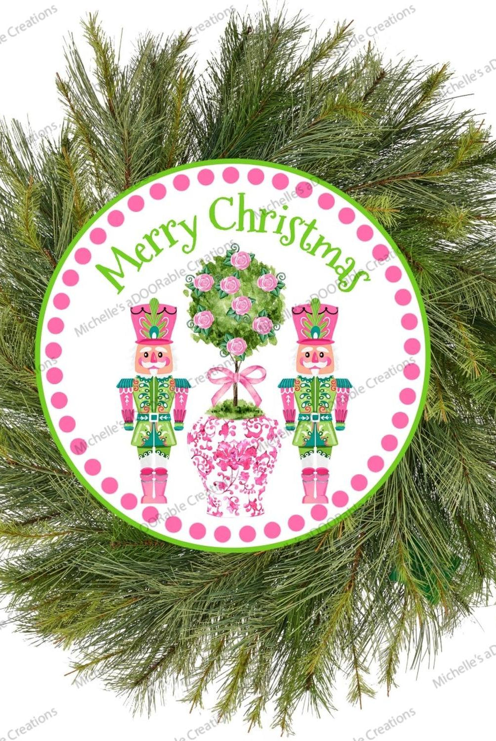 Pink Chinoiserie Christmas Nutcracker Sign