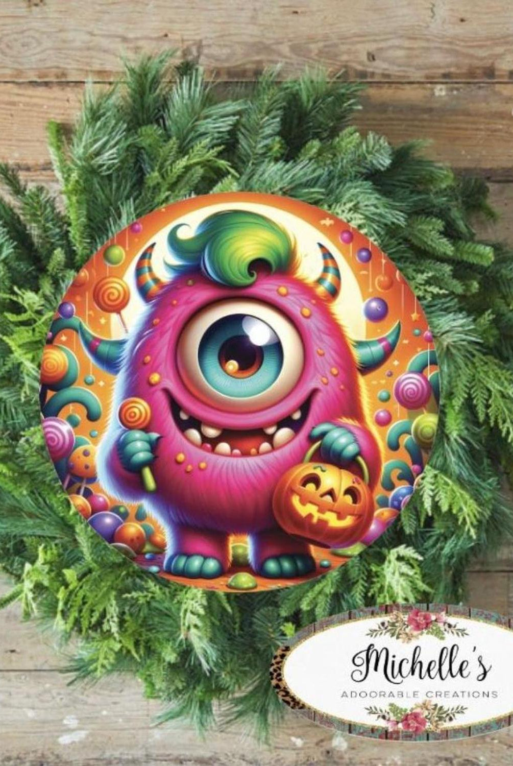 Pink One Eyed Halloween Monster Sign