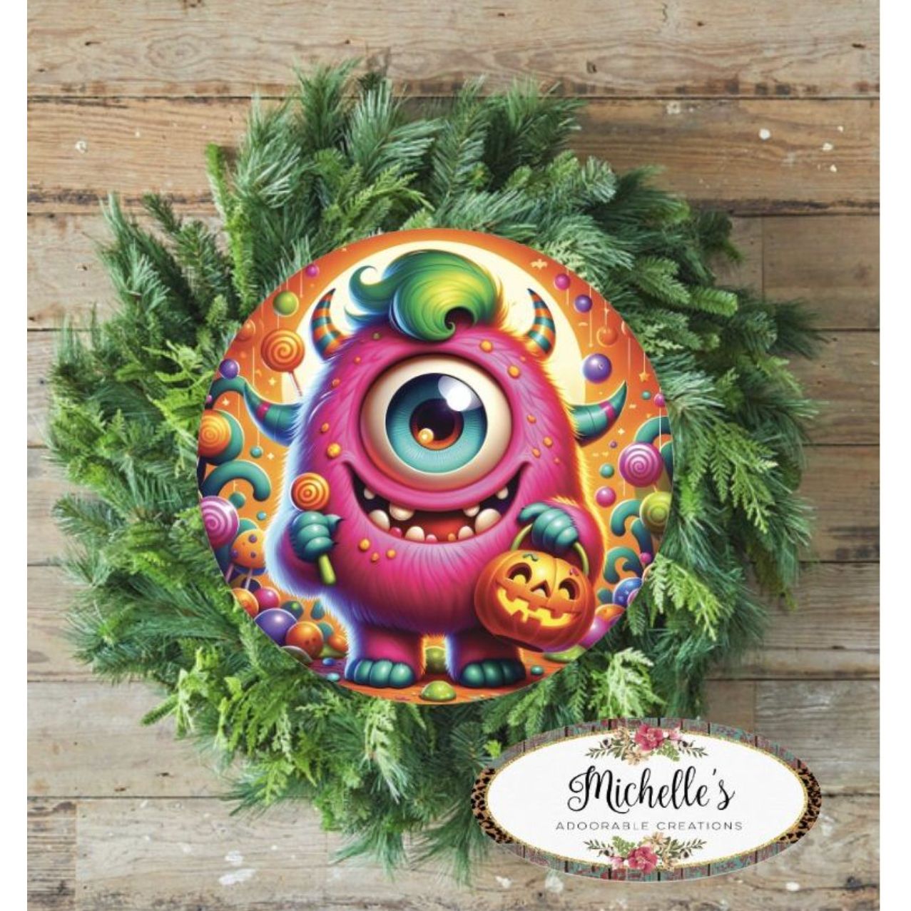 Shop For Pink One Eyed Halloween Monster Sign at Michelle's aDOORable Creations