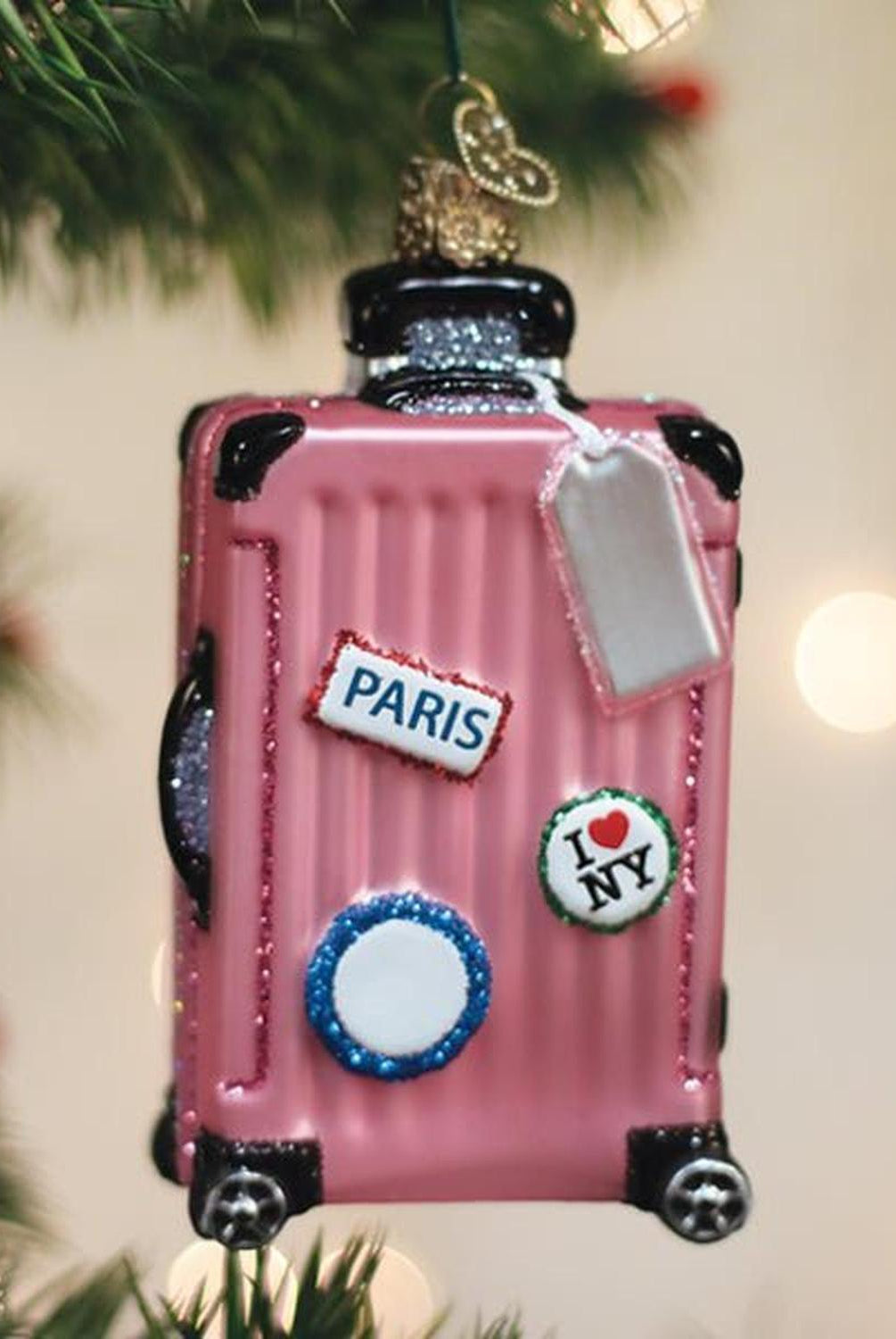 Pink Rolling Suitcase Ornament