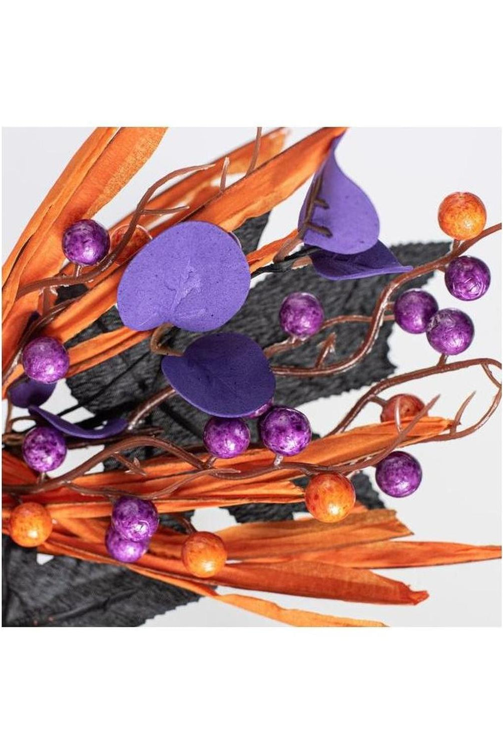 15" Pumpkin, Berries, Leaves and Grass Pick: Purple
