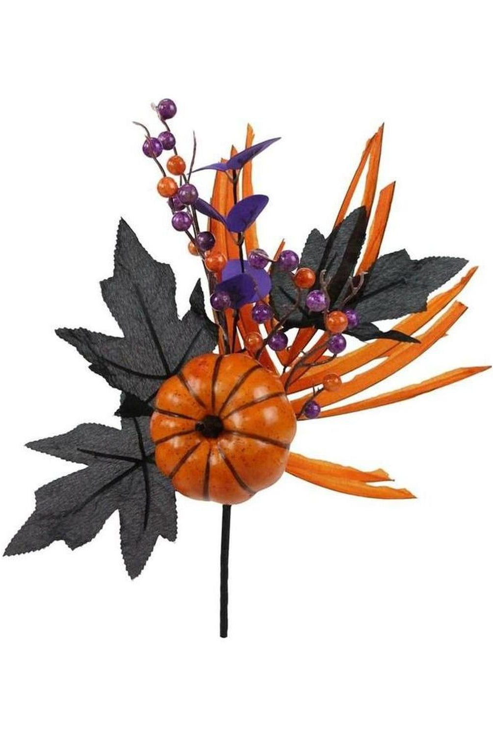 15" Pumpkin, Berries, Leaves and Grass Pick: Purple