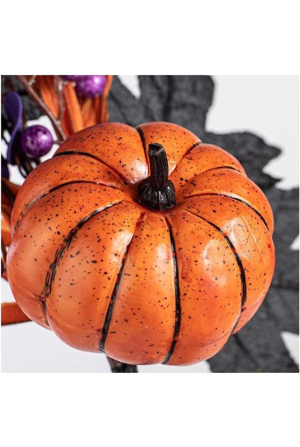 15" Pumpkin, Berries, Leaves and Grass Pick: Purple