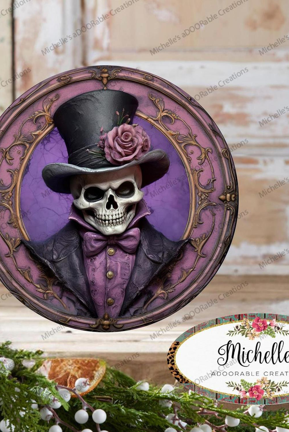 Purple Groom Portrait Skeleton Sign