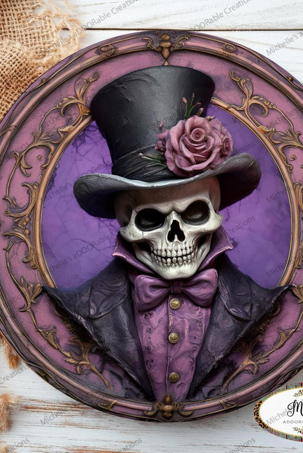 Purple Groom Portrait Skeleton Sign