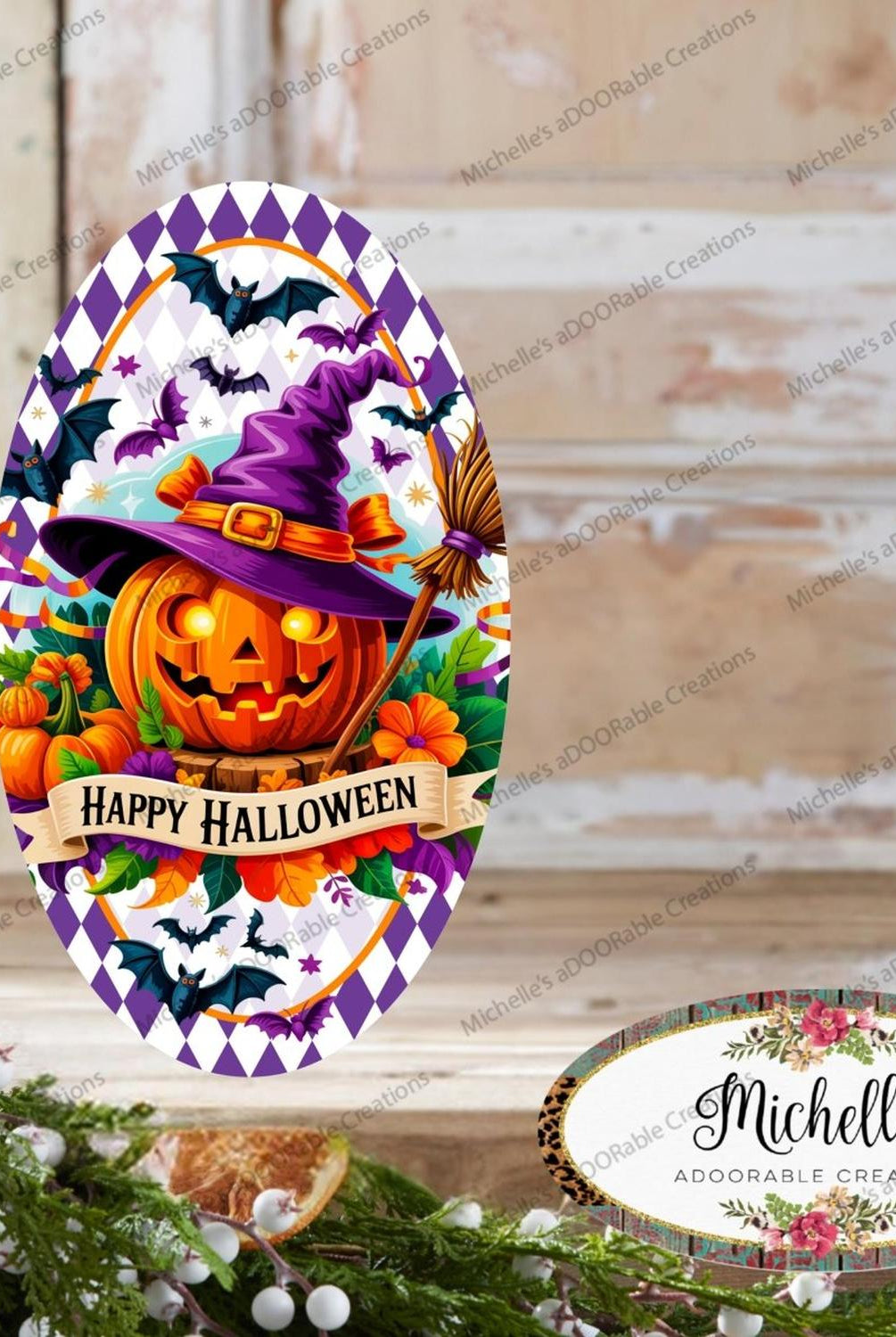Purple Happy Halloween Pumpkin Oval Sign