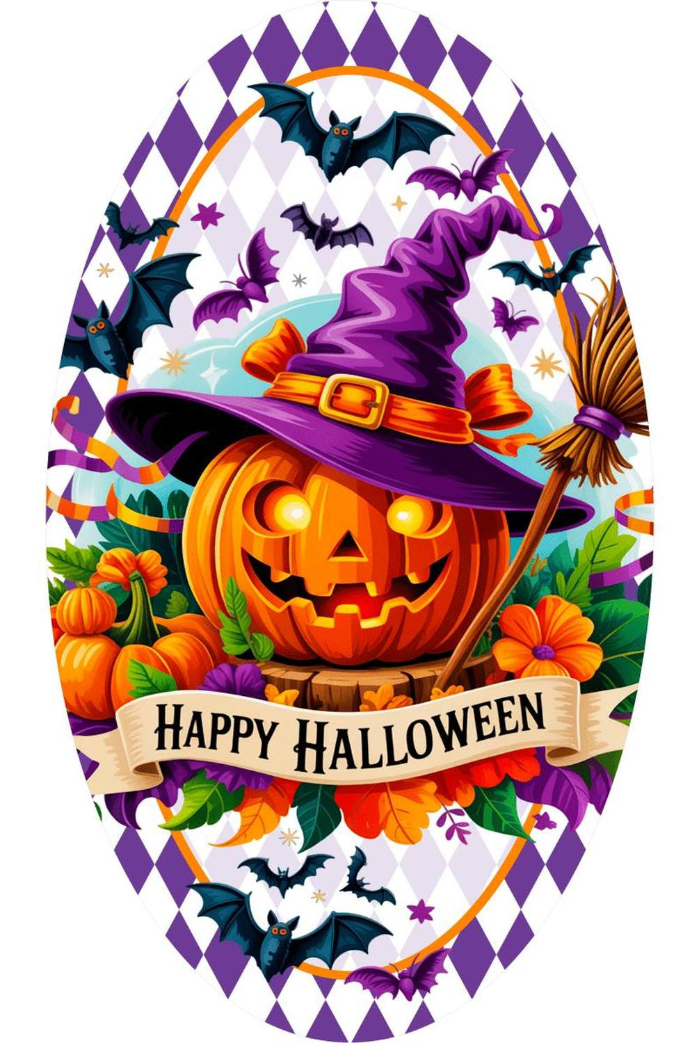 Purple Happy Halloween Pumpkin Oval Sign