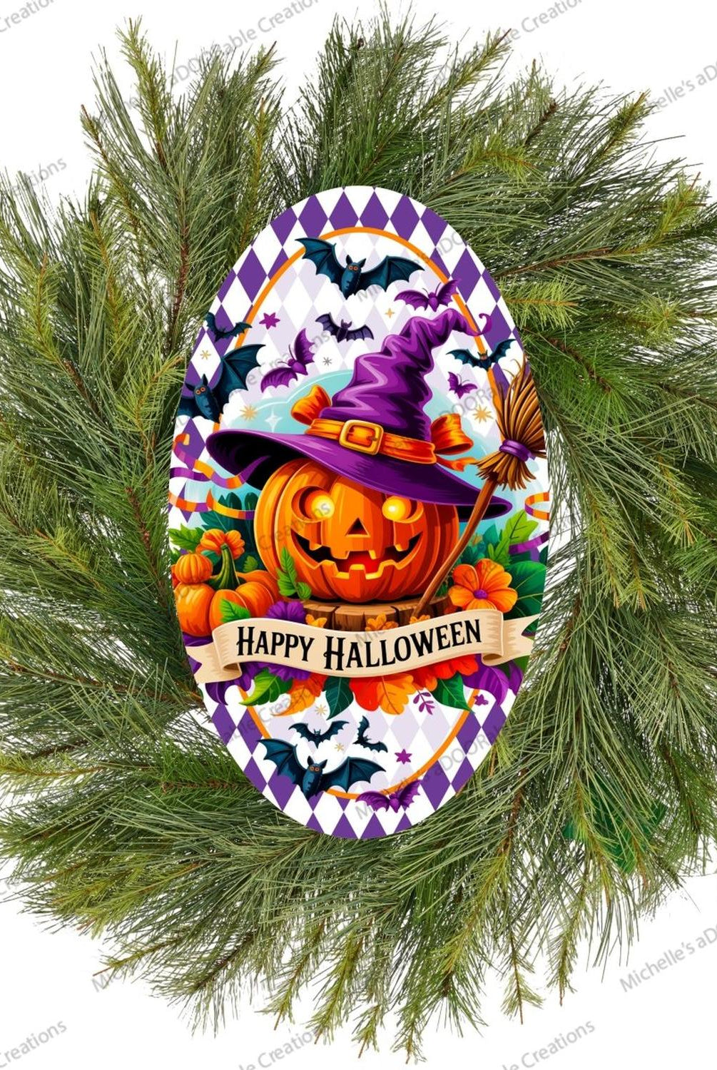 Purple Happy Halloween Pumpkin Oval Sign