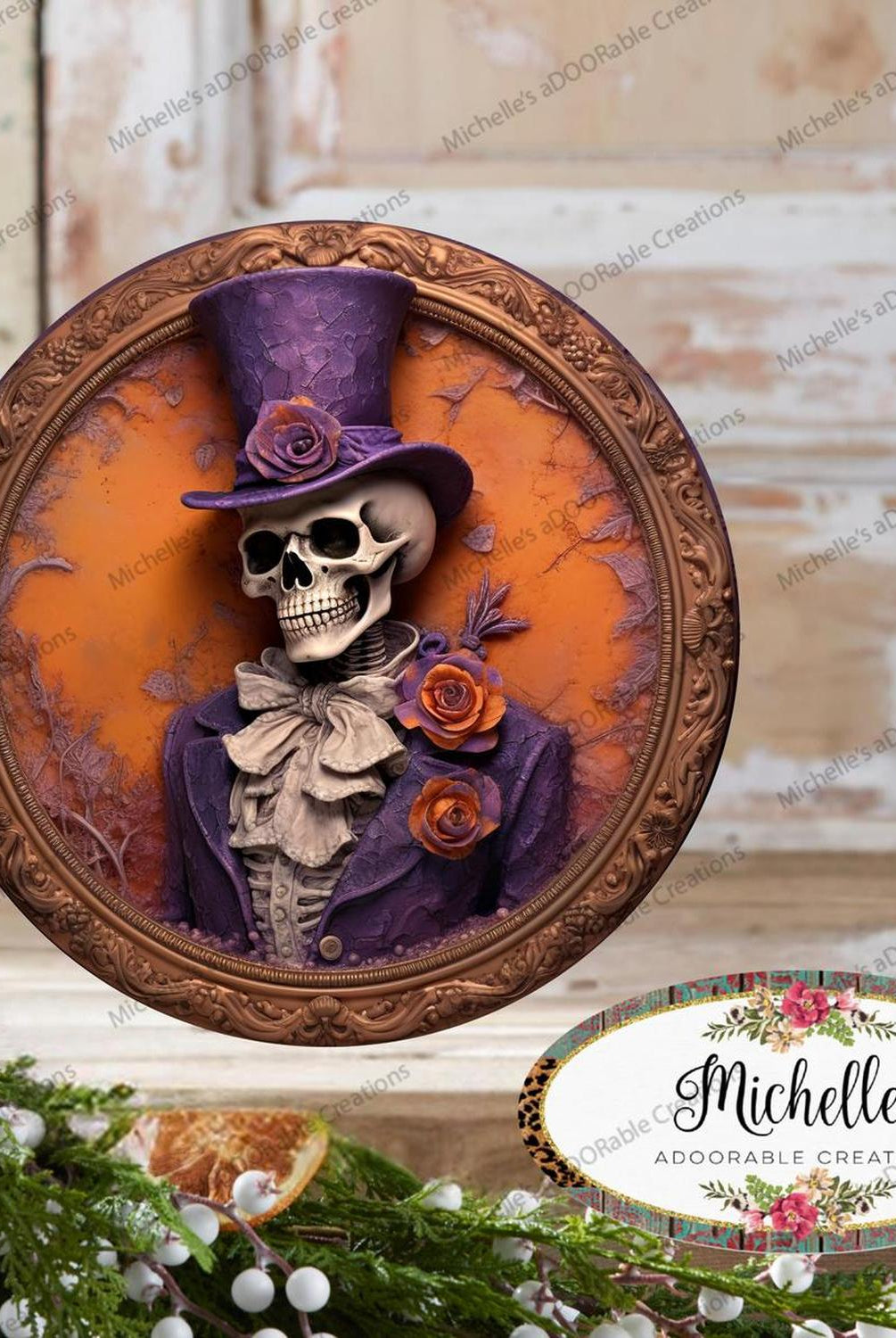 Purple Suit Skeleton Groom Portrait Sign