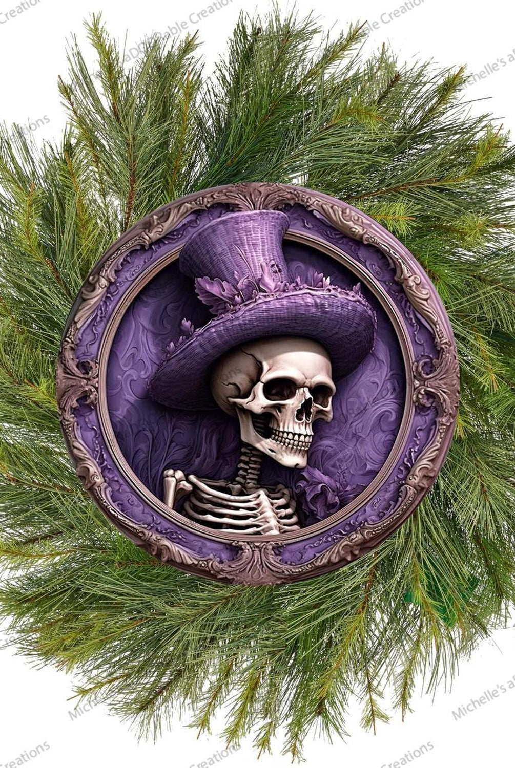 Purple Top Hat Skeleton Portrait Sign