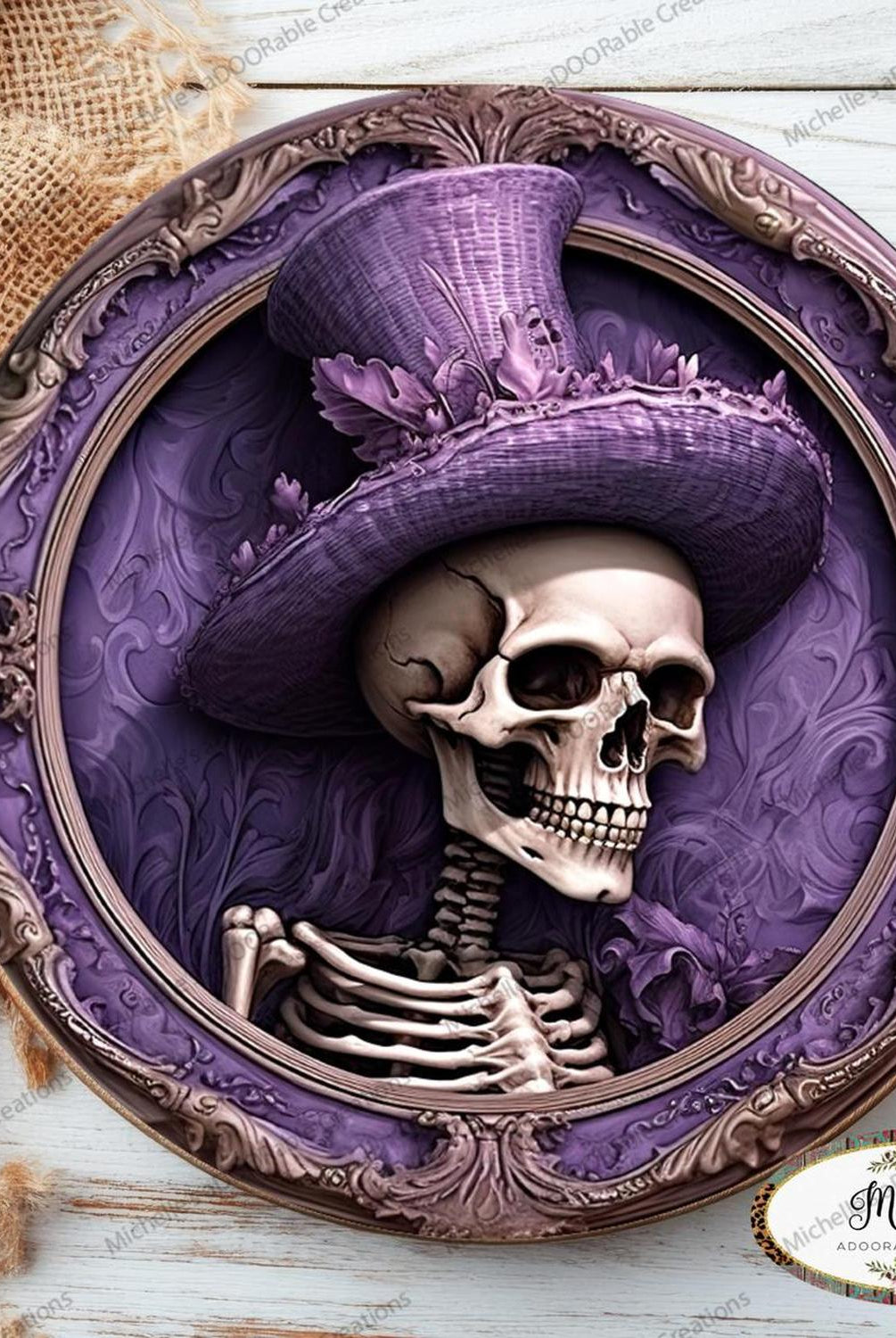 Purple Top Hat Skeleton Portrait Sign