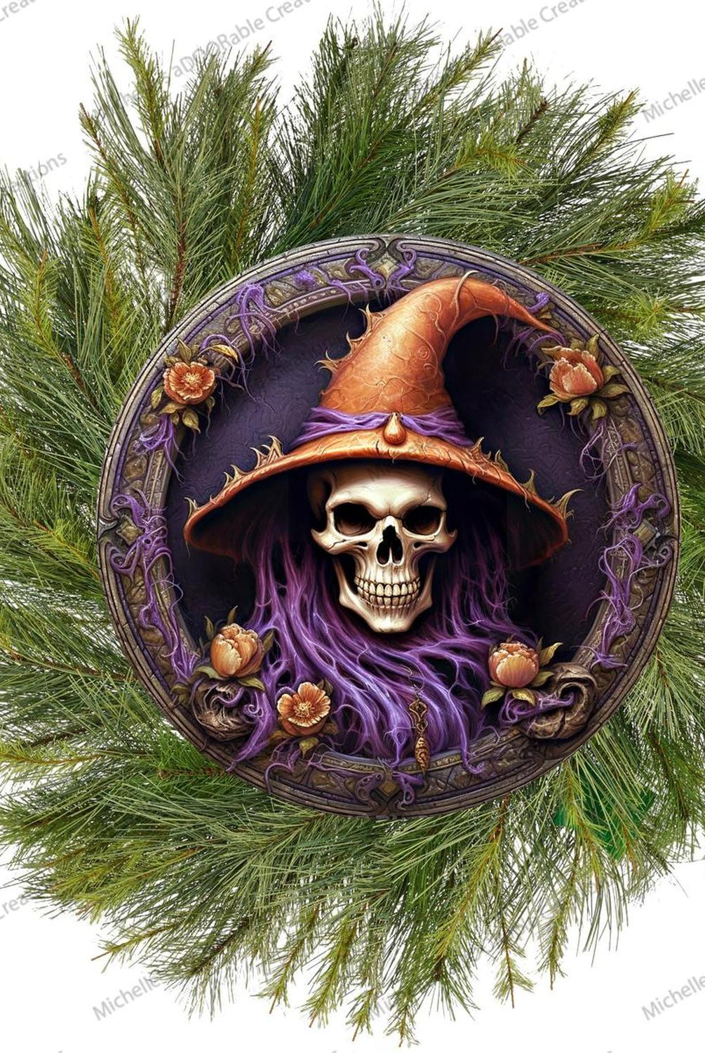 Purple Witch Portrait Skeleton Sign