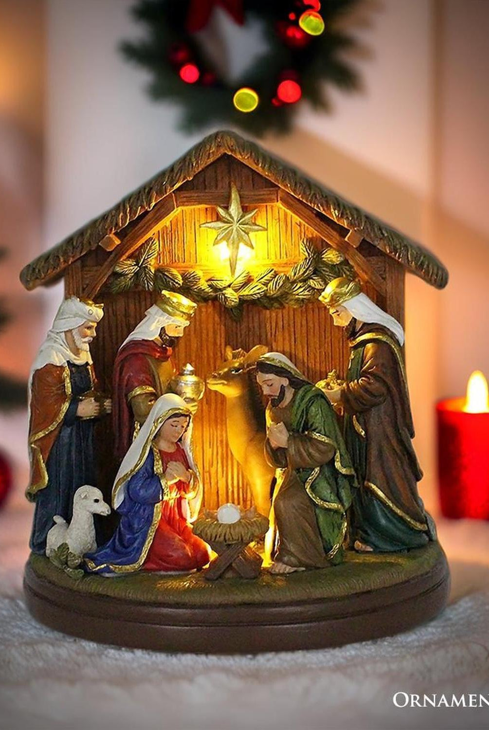 Radiant Nativity Scene Handcrafted Statue Figurine, 7" Birth of Jesus Christian Home Decoration