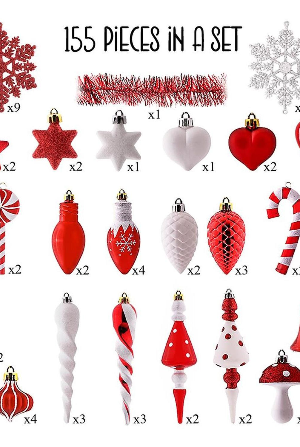 Christmas Paradise Ornament Bundle Mega Set, 155 Red and White Baubles with Many Themes