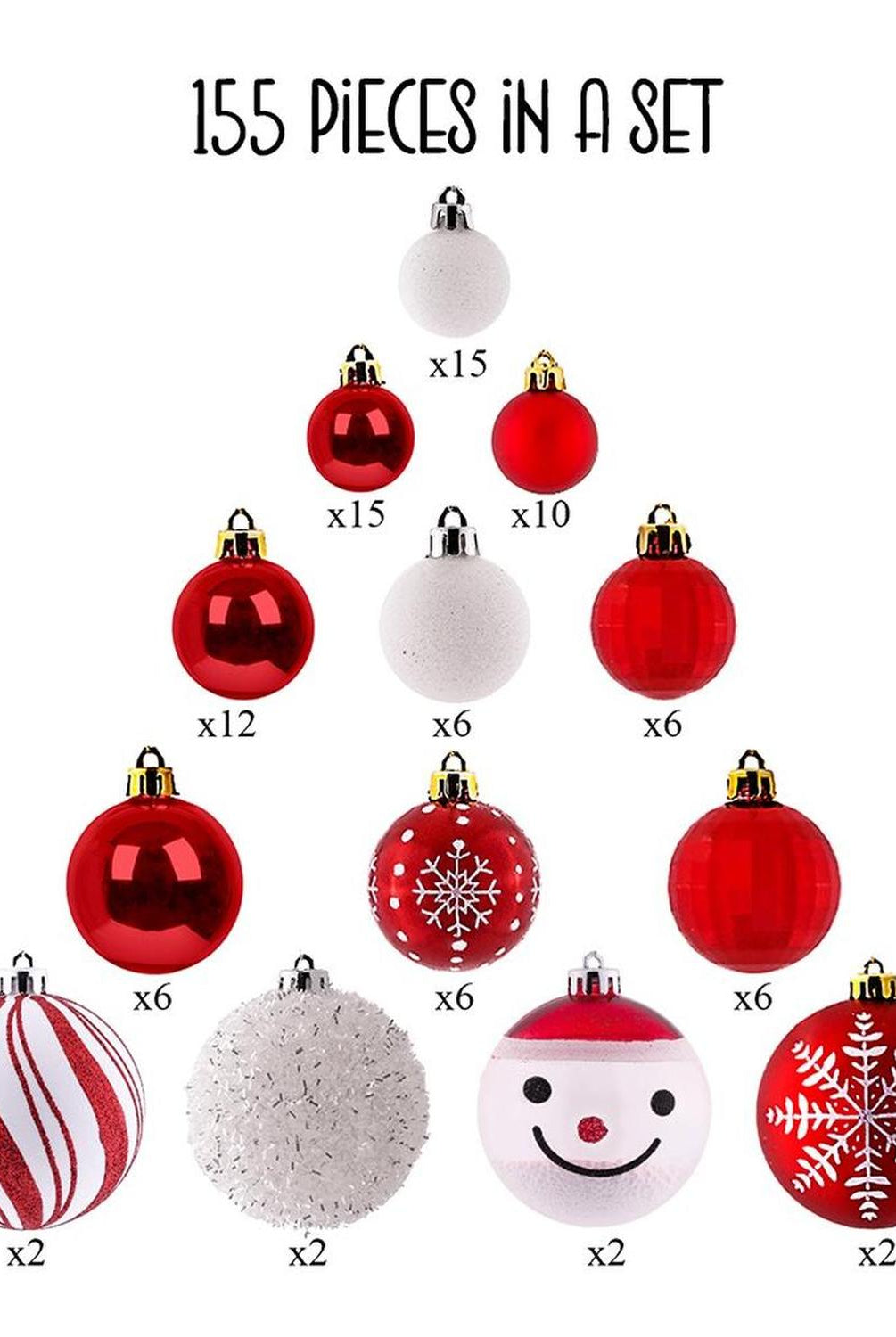 Christmas Paradise Ornament Bundle Mega Set, 155 Red and White Baubles with Many Themes