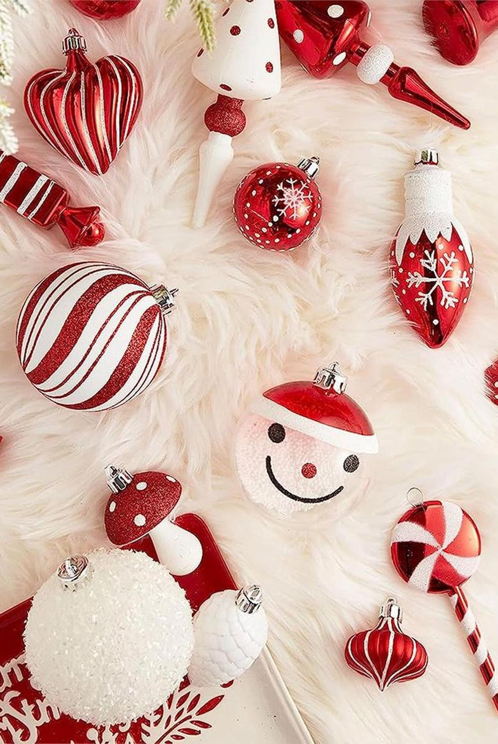 Christmas Paradise Ornament Bundle Mega Set, 155 Red and White Baubles with Many Themes