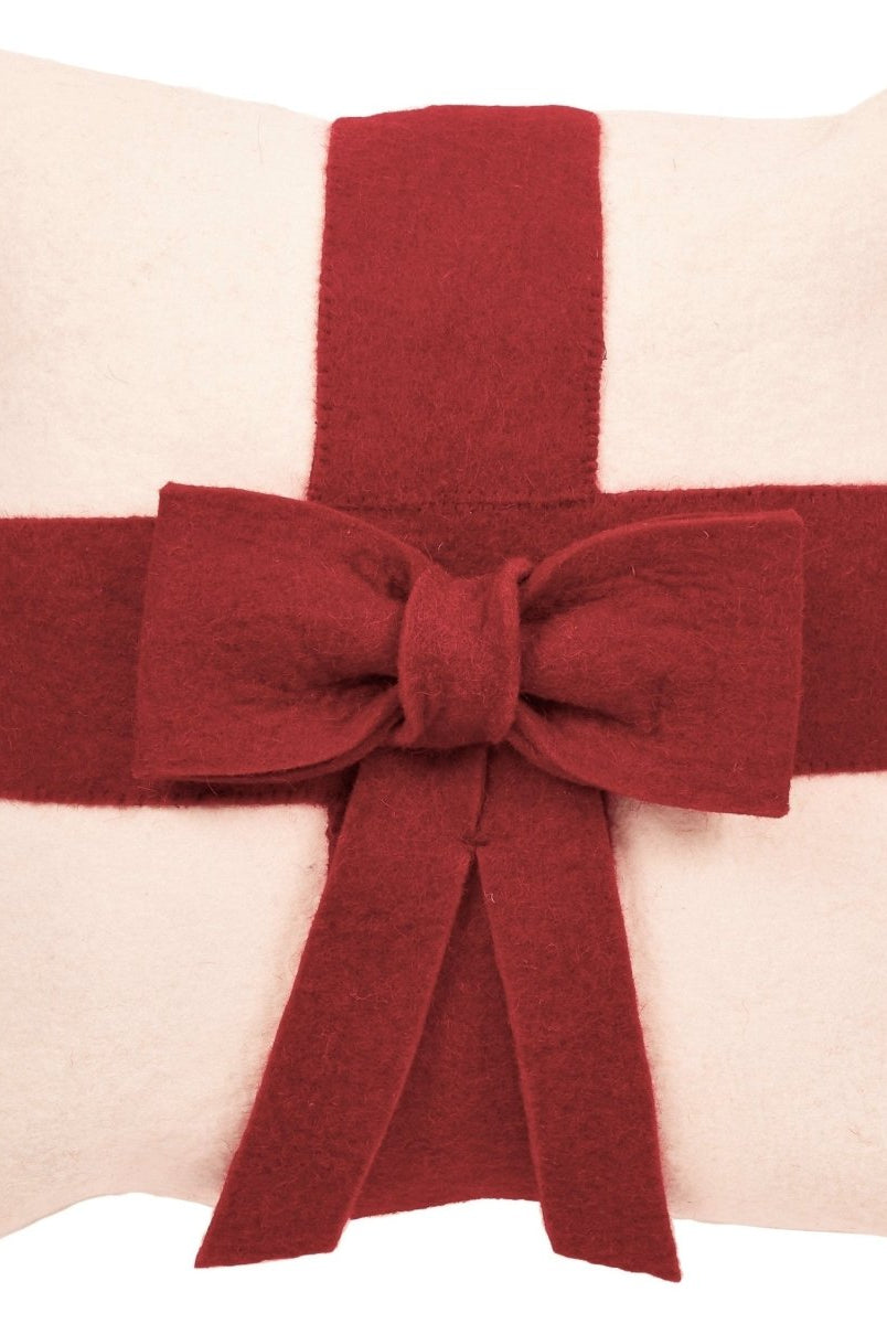 Shop For Red Bow Cream - Christmas Pillow Cover Hand Felted Wool - 20" / 14" Arcadia Home