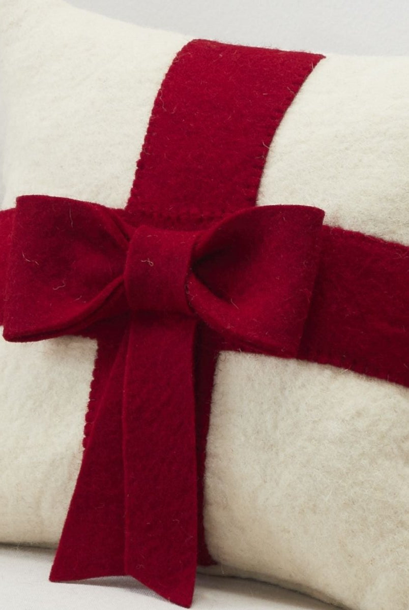 Shop For Red Bow Cream - Christmas Pillow Cover Hand Felted Wool - 20" / 14" Arcadia Home