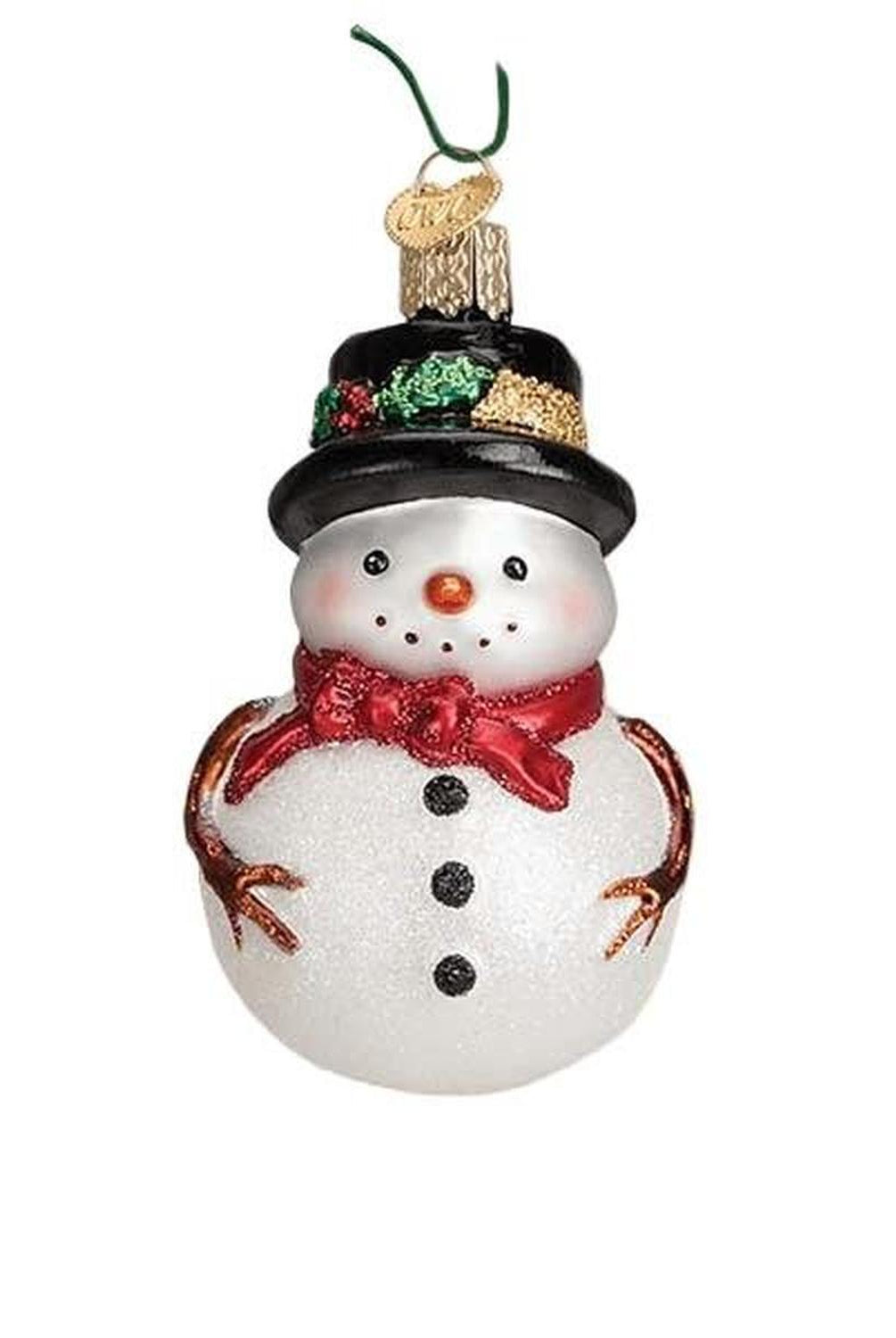 Red Bow Holly Hat Snowman Ornament