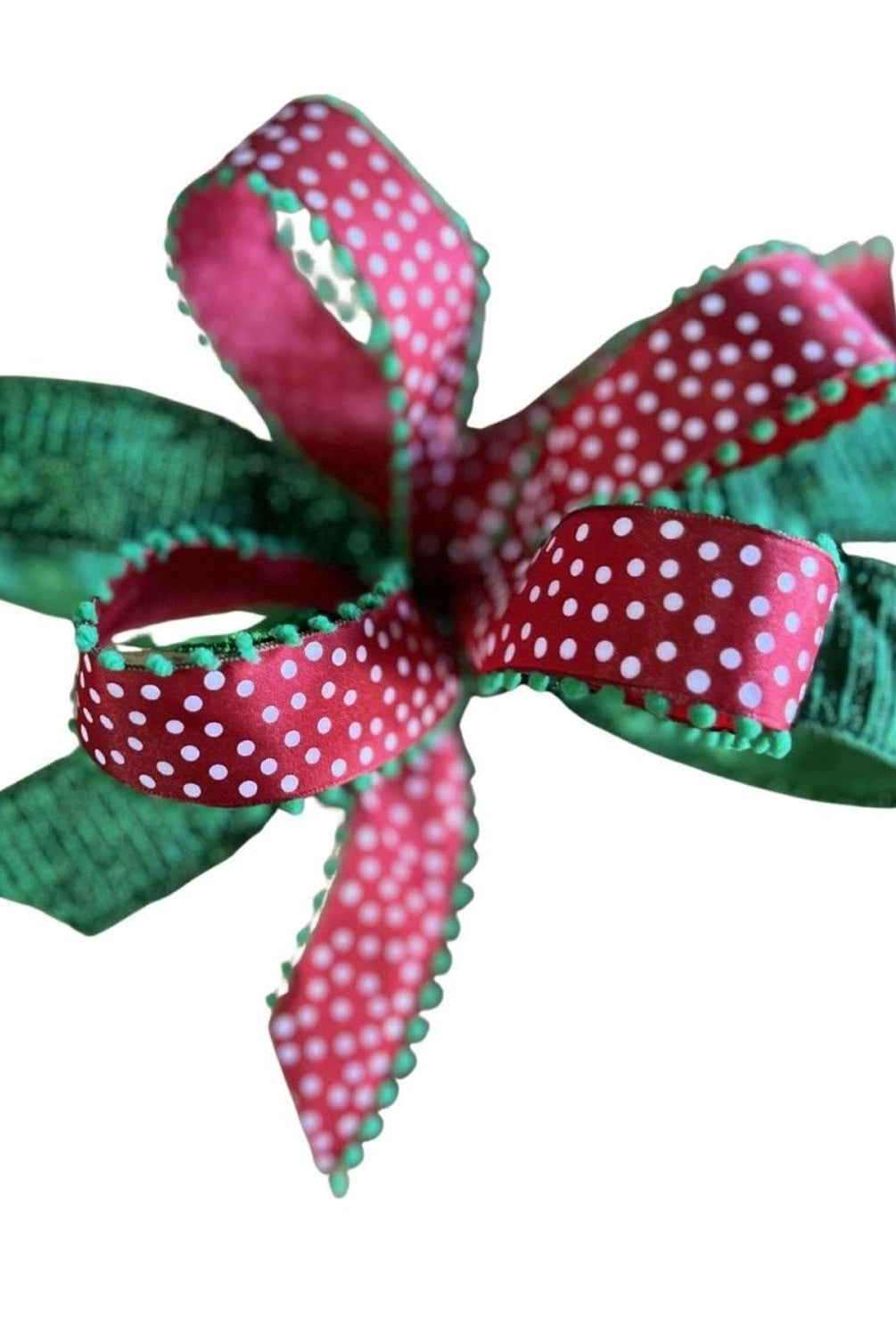 Red Green Polka Dot Bow