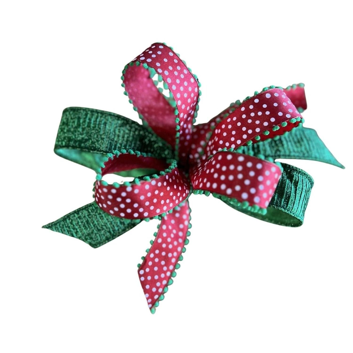 Red Green Polka Dot Bow