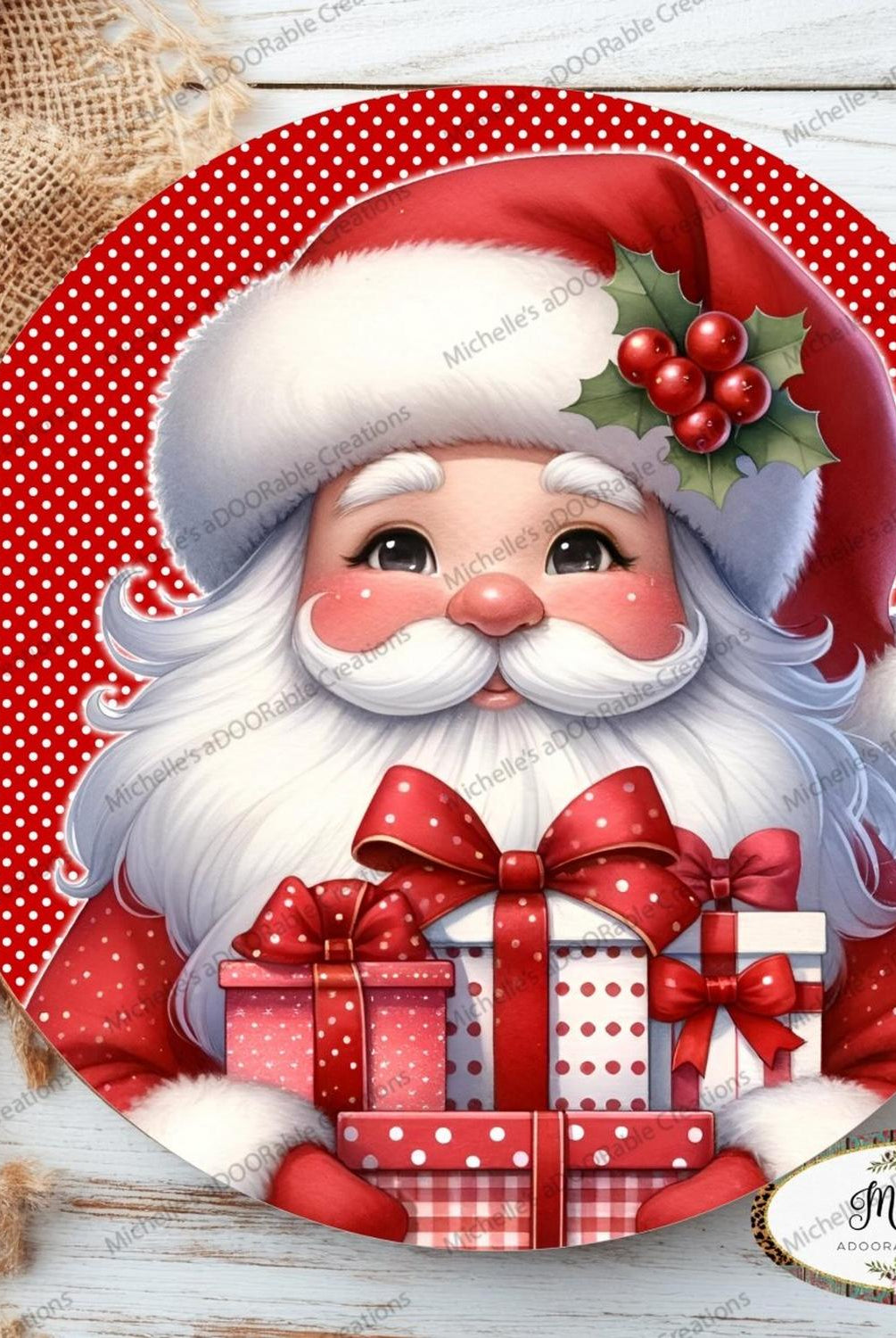 Red White Peppermint Santa Claus Sign