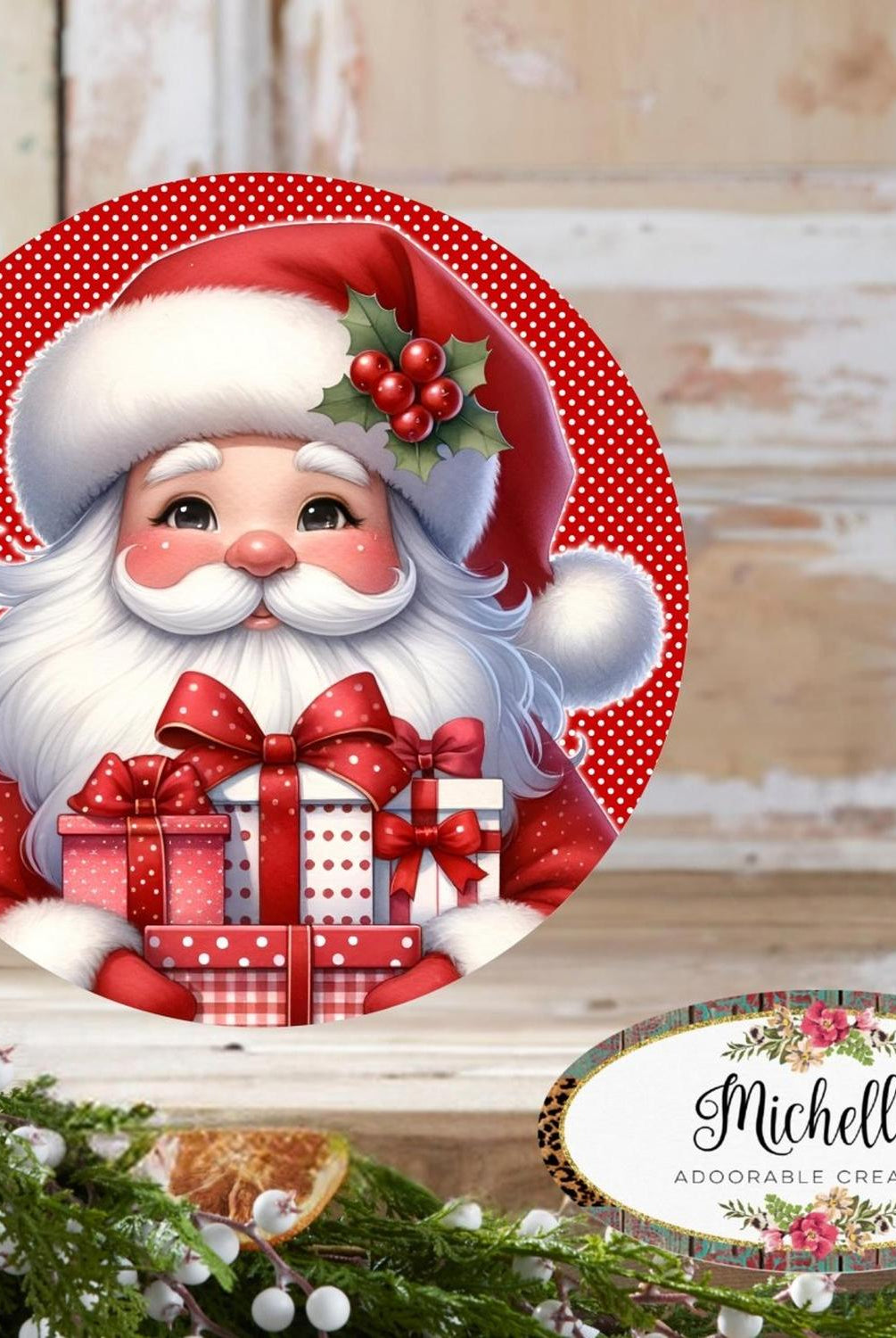 Red White Peppermint Santa Claus Sign